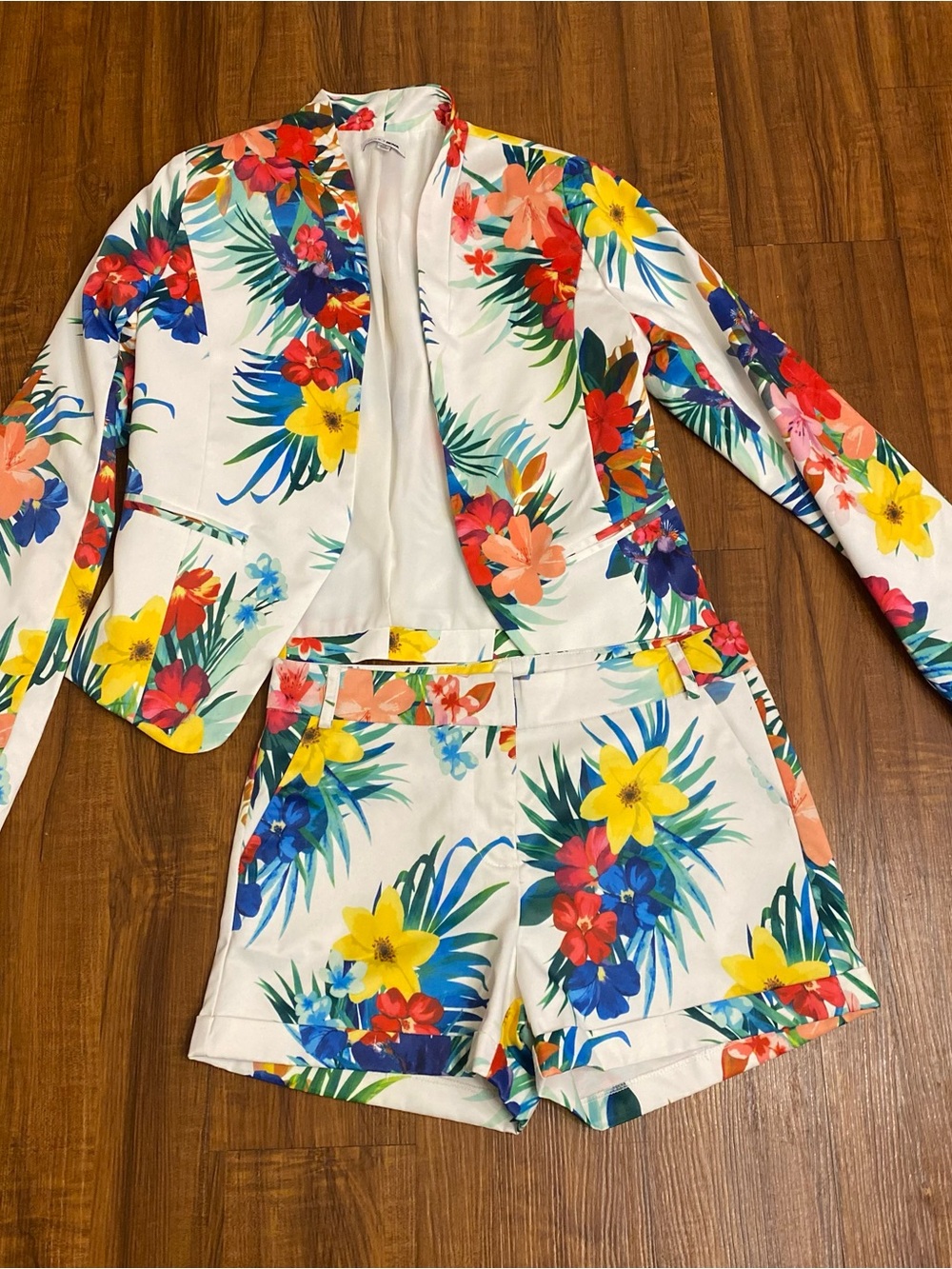 Ladies Floral Tropical One-Piece Set in White with Multicolor Print